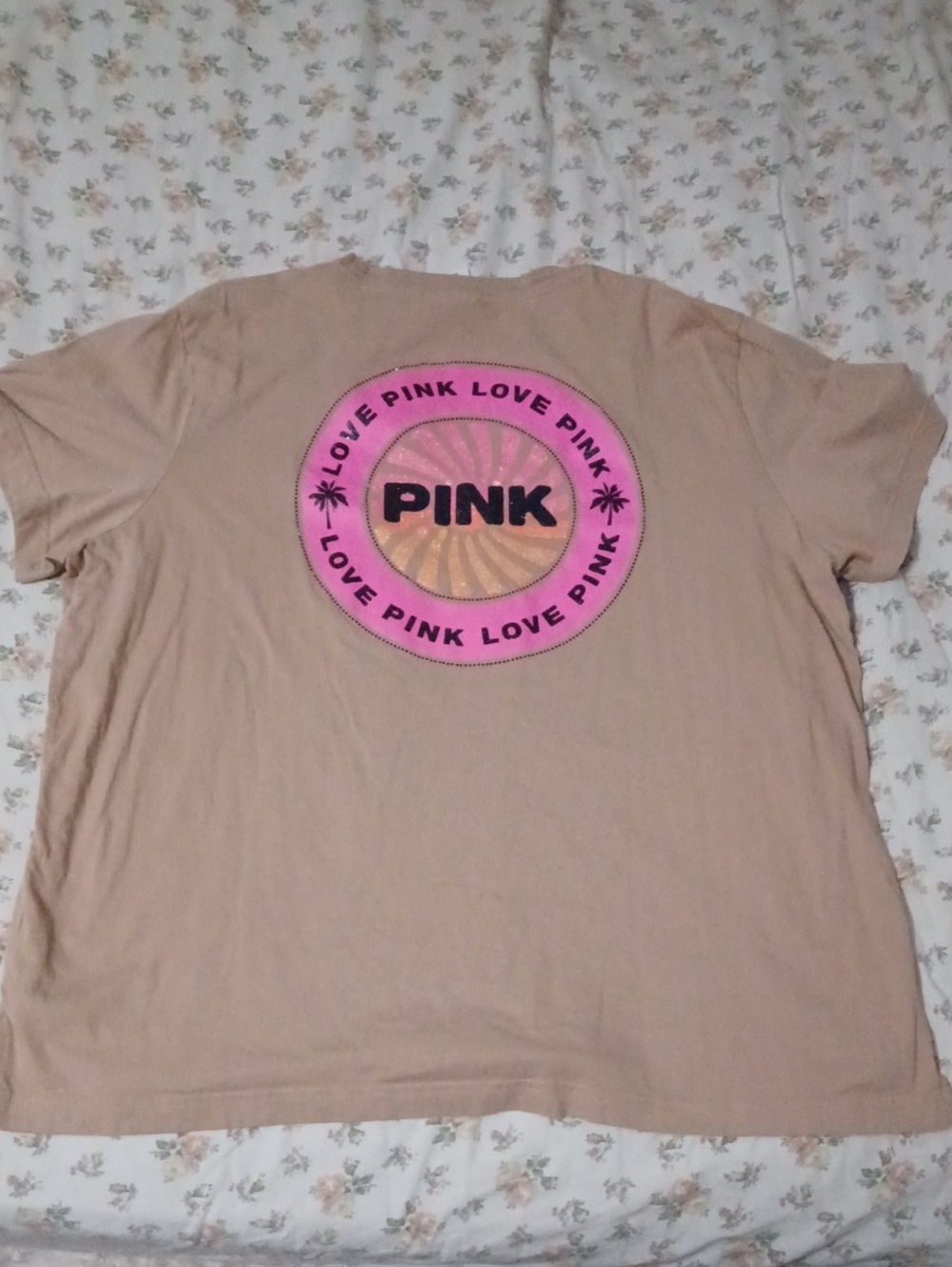 PINK Victoria's Secret Tan Tee with Neon Pink Logo Size 2X - Picture 2 of 12